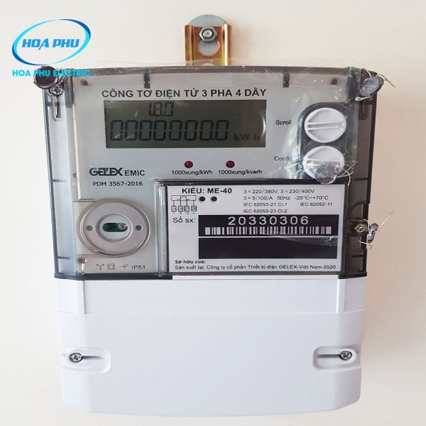 Gelex Emic ME-40: Công tơ điện tử 3 Pha 4 dây 1 biểu giá