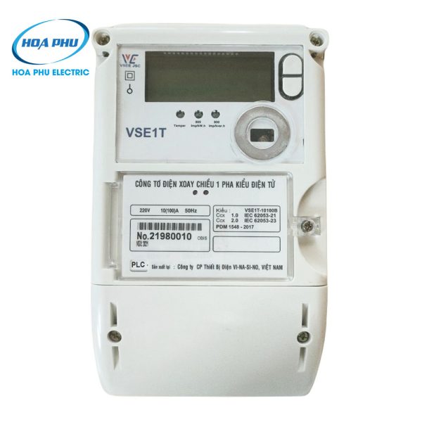 Vinasino VSE1T-10100B: Công tơ điện tử trực tiếp 1 pha 3 biểu giá 10(100)A 2 chiều