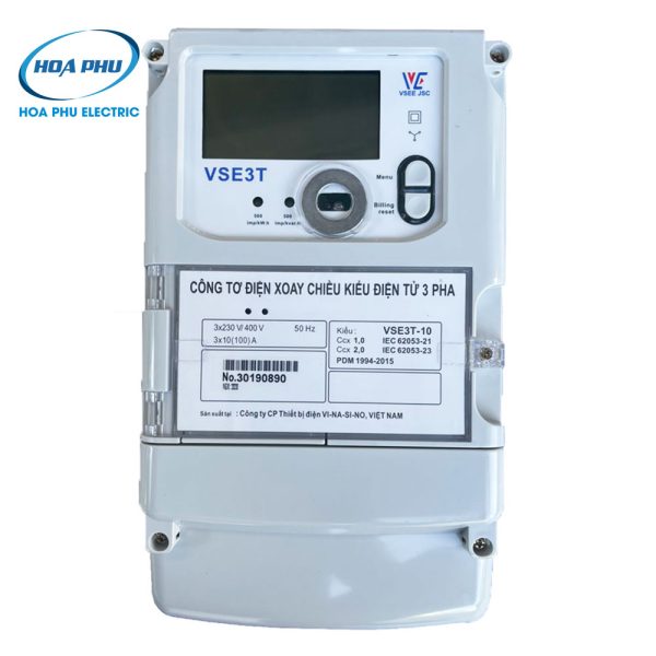 Vinasino VSE3T-10: Công tơ điện tử trực tiếp 3 pha 3 biểu giá 3×10(100)A