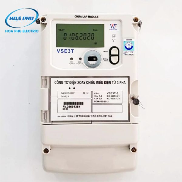Vinasino VSE3T-5: Công tơ điện tử gián tiếp 3 pha 3 biểu giá 3x5(6)A
