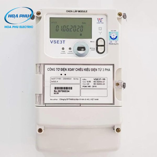 Vinasino VSE3T-5B: Công tơ điện tử gián tiếp 2 chiều 3 pha 3 biểu giá 3×5(6)A