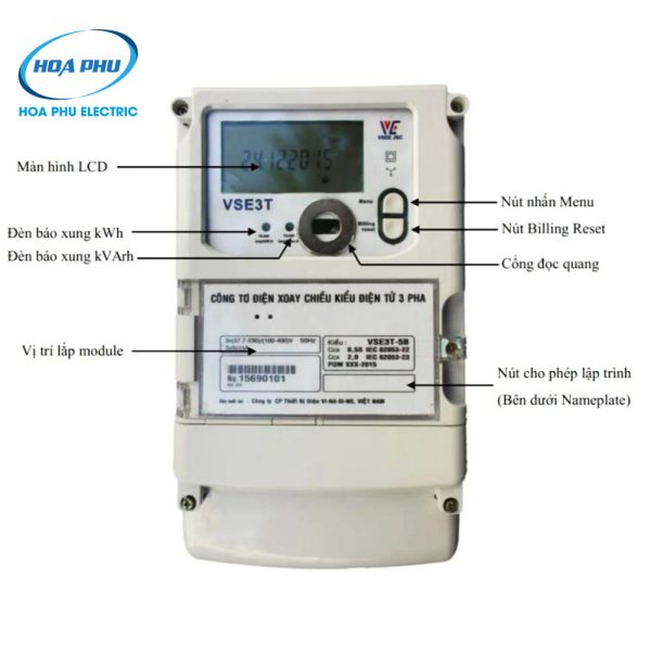 Vinasino VSE3T-5B: Công tơ điện tử gián tiếp 2 chiều 3 pha 3 biểu giá 3×5(6)A - Hình ảnh 3