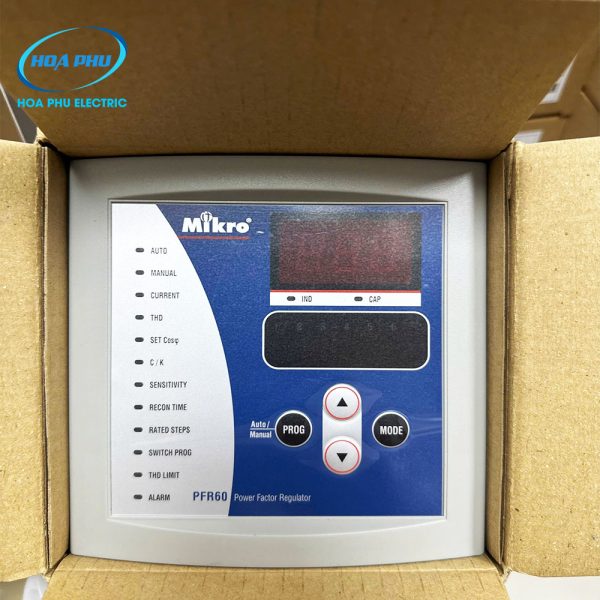 Mikro PFR60-220-50: Bộ điều khiển tụ bù 6 cấp, điện áp (L-L): 220VAC – 240VAC