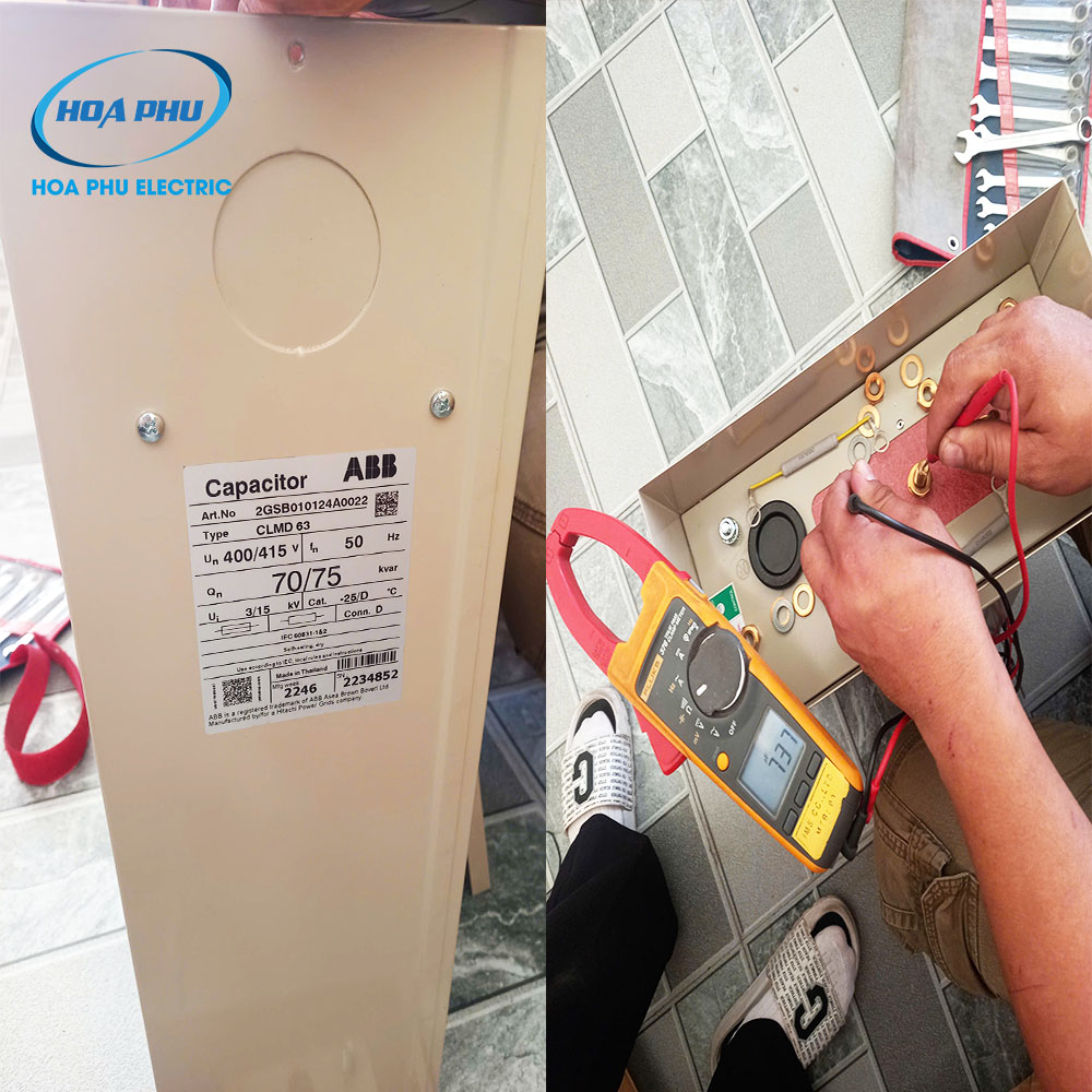 Đo dung lượng tụ bù thực tế của hãng ABB - HITACHI model CLMD63 70KVAR