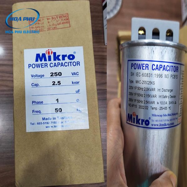 Tụ bù Mikro MKC-255025KS – Tụ bù khô 1 pha 2.5Kvar 250V 50Hz - Hình ảnh 2