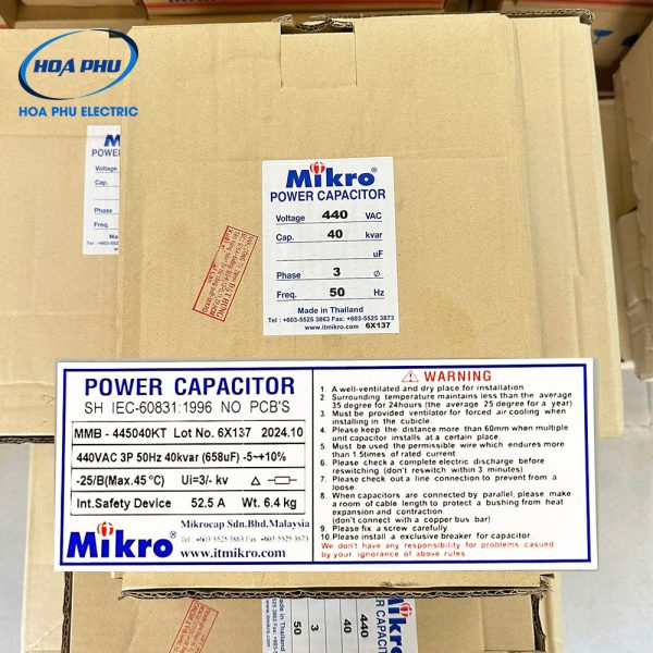 MMB-445040KT: Tụ bù dầu Mikro 3 pha 40Kvar 440V 50Hz - Hình ảnh 2