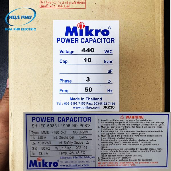 MMS-445010KT: Tụ bù dầu Mikro 3 pha 10Kvar 440V 50Hz - Hình ảnh 2