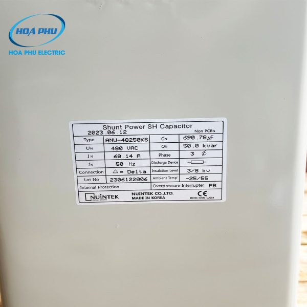 Tụ bù Nuintek ANU-482100KS – Tụ dầu 3P 100kVAr 480V 50Hz - Hình ảnh 2
