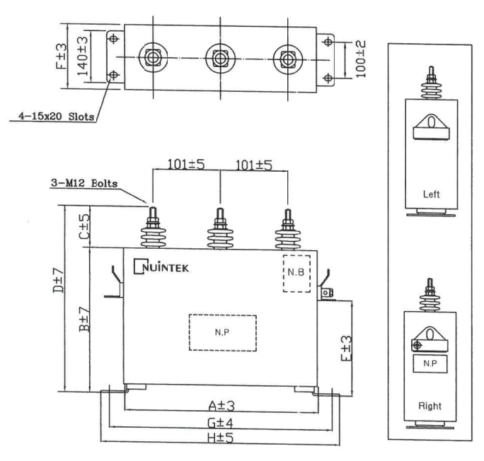 Kích thước tụ bù 100kvar 480v nuintek