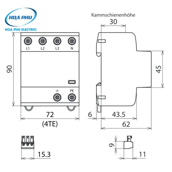 Kích thước chống sét DEHNshield TT 255 FM (941315)