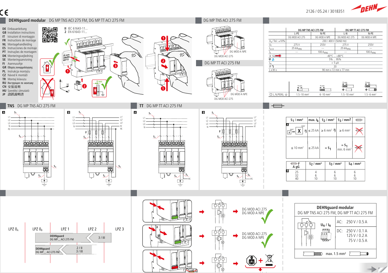 Cách lắp đặt chống sét lan truyền Dehn DG MP TT ACI 275 FM (942 341)
