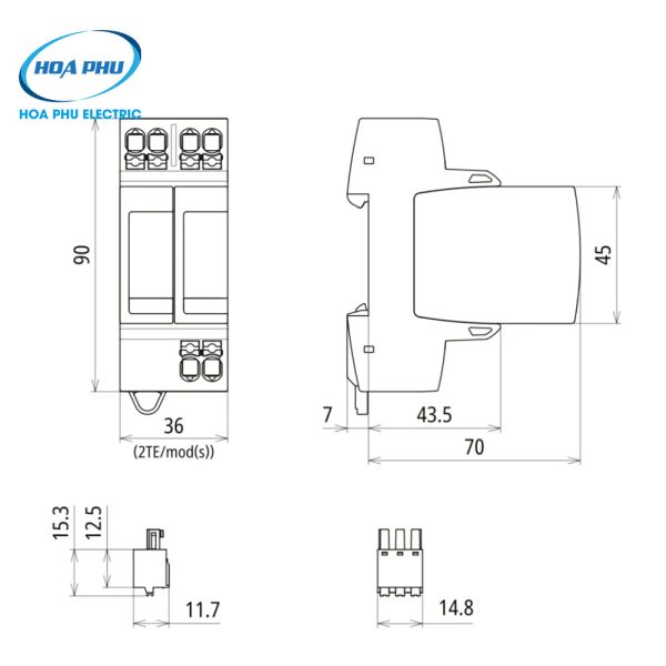 Kích thước của chống sét lan truyền Dehn Nr. 942121 - DG MP TT 2P ACI 275 FM
