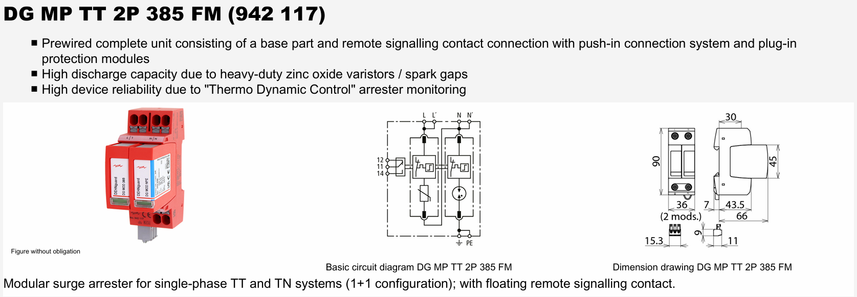Cấu tạo chống sét 942117 DG MP TT 2P 385 FM