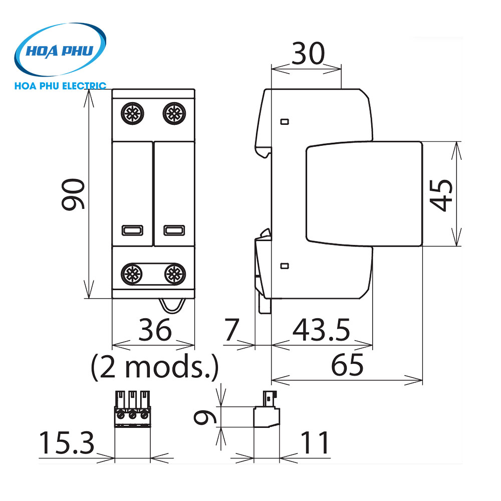 Kích thước chống sét lan truyền dehn DG M TT 2P 275 CN FM (952 104)