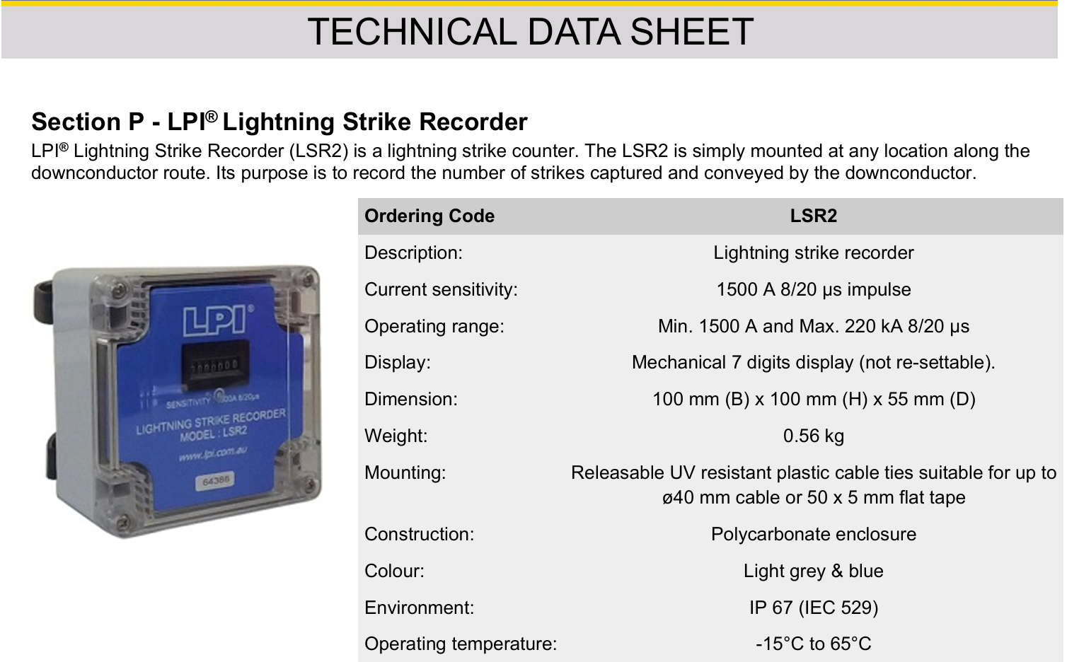 technical data sheet LSR2