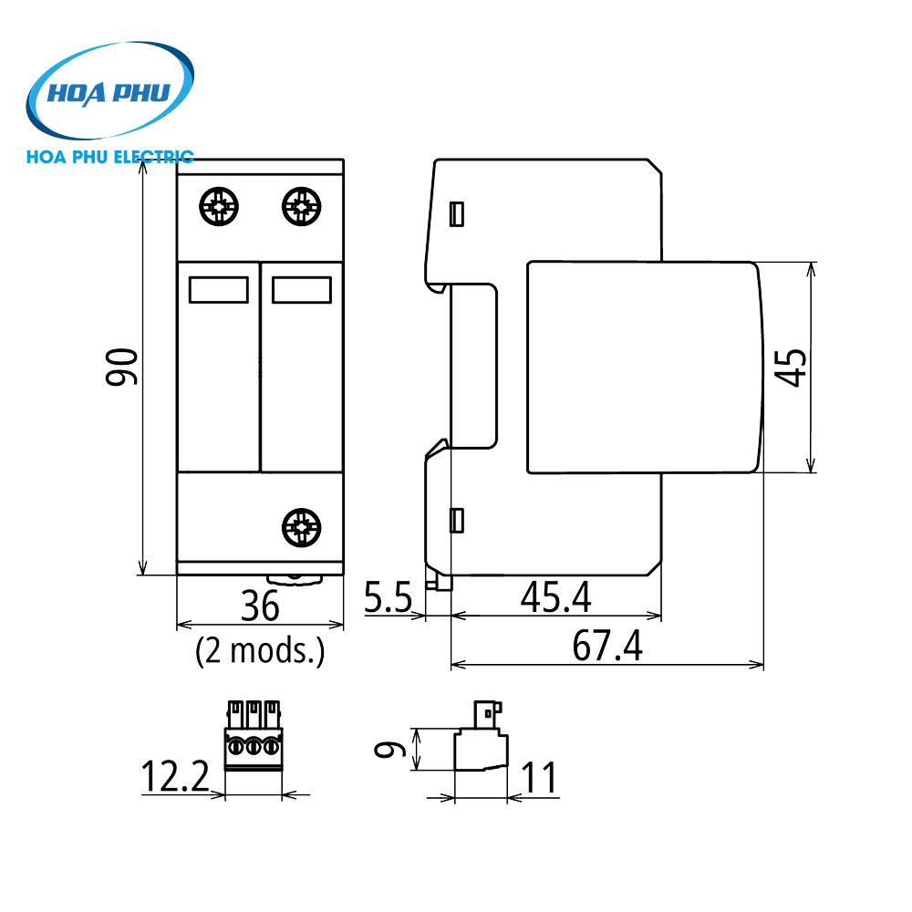 Kích thước dehn VT2 M TT 2P 320 CN FM (955 323)
