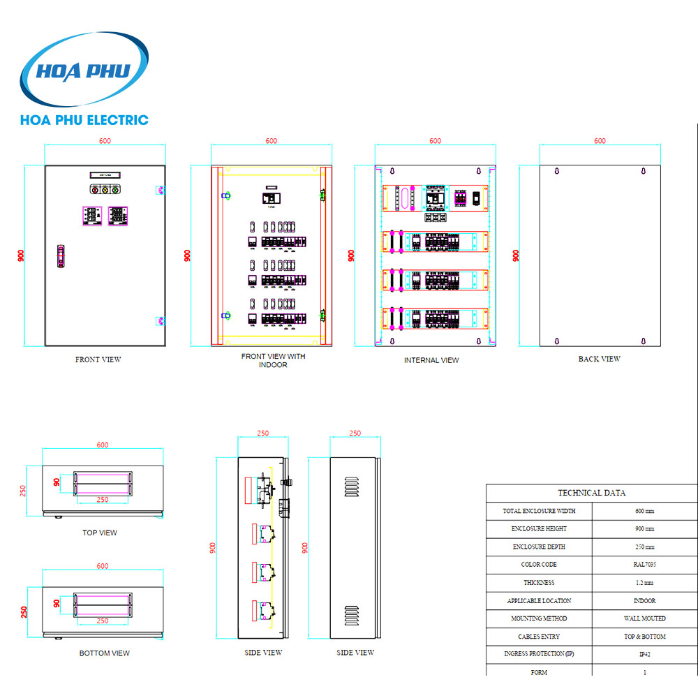 thiết kế Tủ điện phân phối DB 3P 125A