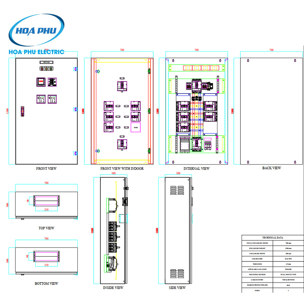 bản vẽ Tủ phân phối MSB 3P 250A Schnider