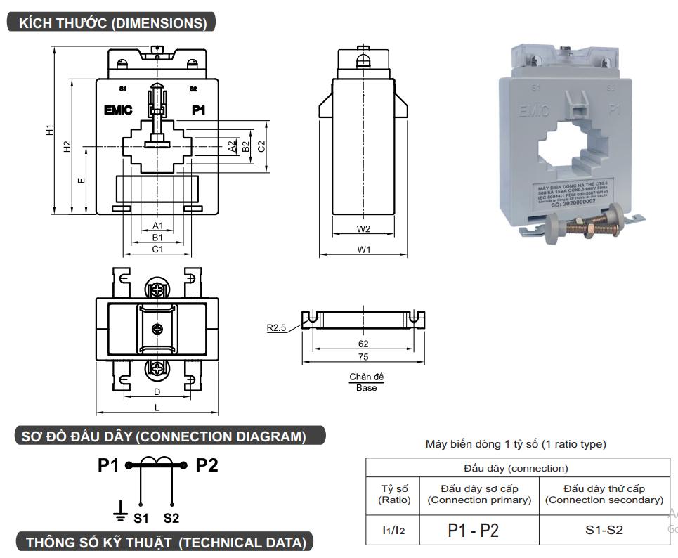 Kích thước biến dòng EM4H14