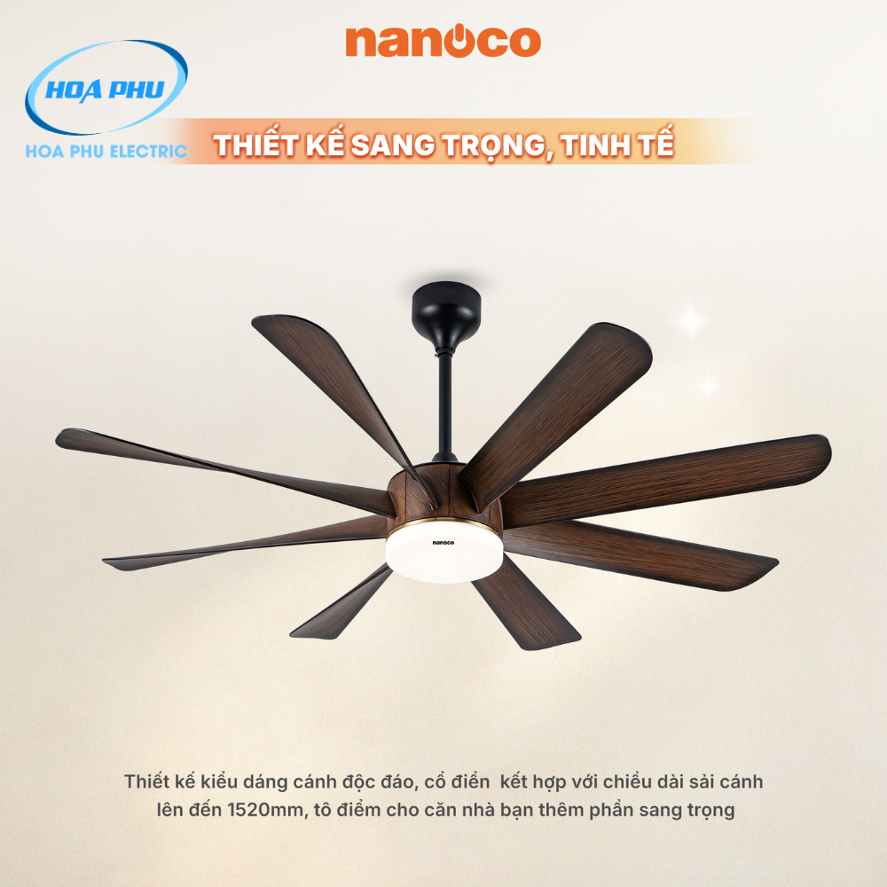 Nanoco NCFD6089L:Quạt Trần 8 Cánh Vân Gỗ Có Đèn LED - Ảnh 2
