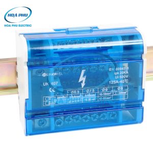 LINKWELL UK 407:Hộp Đấu Cáp 4 Cực 125A, Ui 500V, DIN Rail