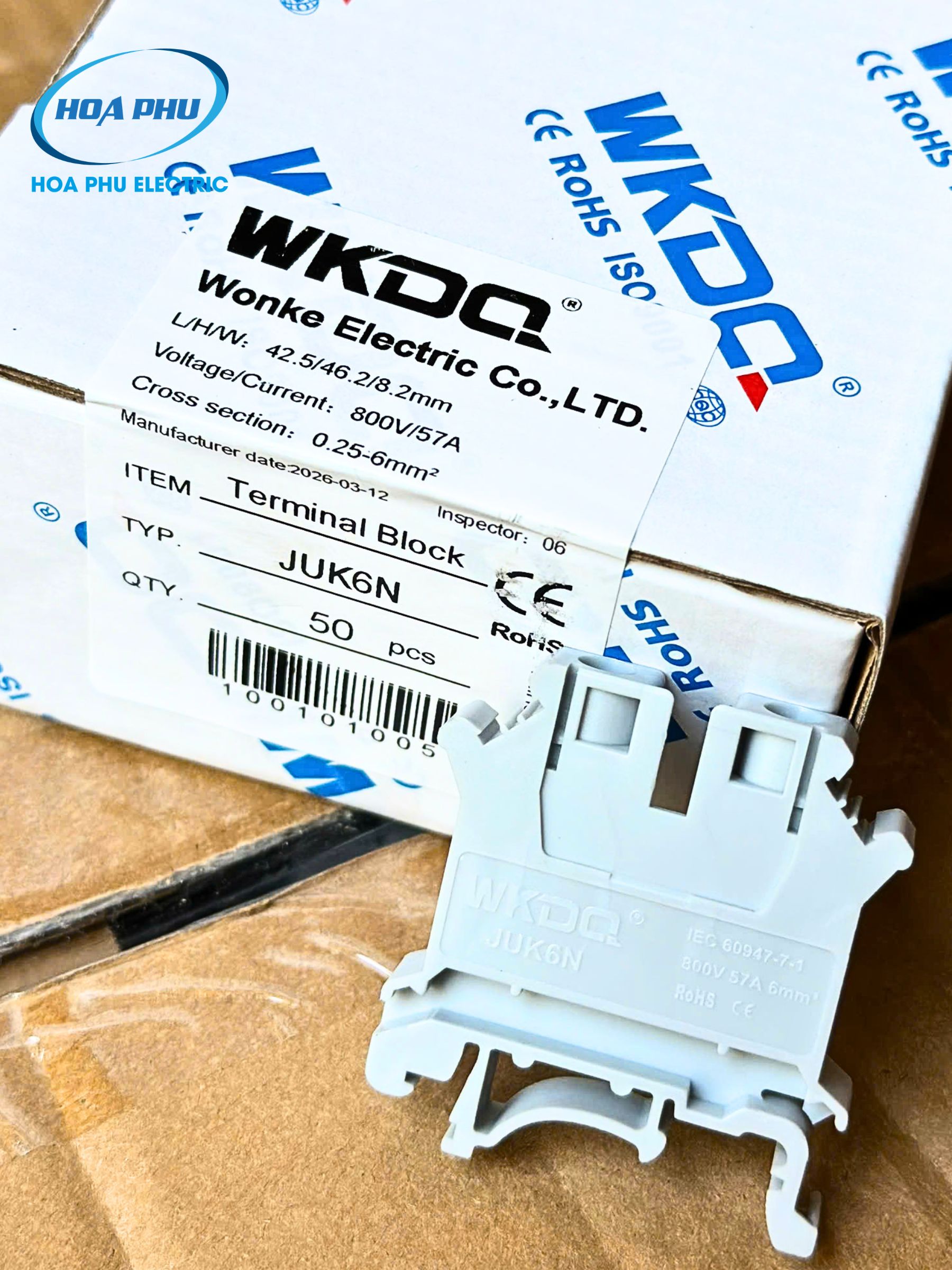 WONKE JUK 6N:Cầu Đấu Dây Bắt Vít 6mm² 800V/57A - Ảnh 4